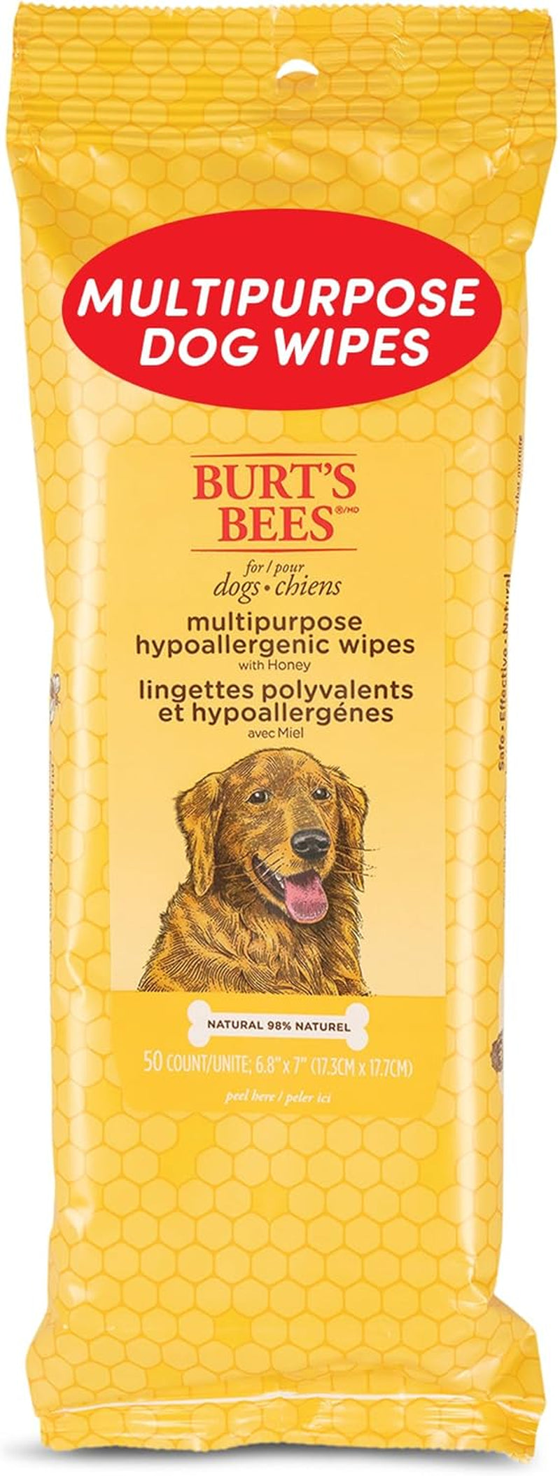 Toallitas para Perros Burt's Bees — Miel, Hipoalergénicas, 50 unidades
