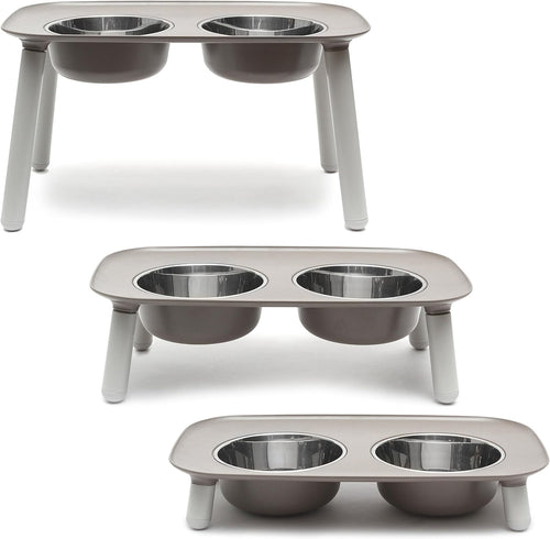 Comedero Elevado para Perros Doble — Ajustable, Gris, 2 Alturas