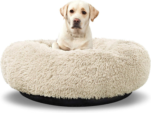 Cama Donut para Perros Grandes — Redonda, Lavable, Beige, 91cm Diámetro