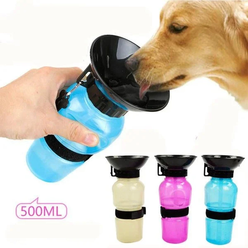 Botella de Agua para Perros Portátil — 500ml, Dispensador Integrado, Paseos