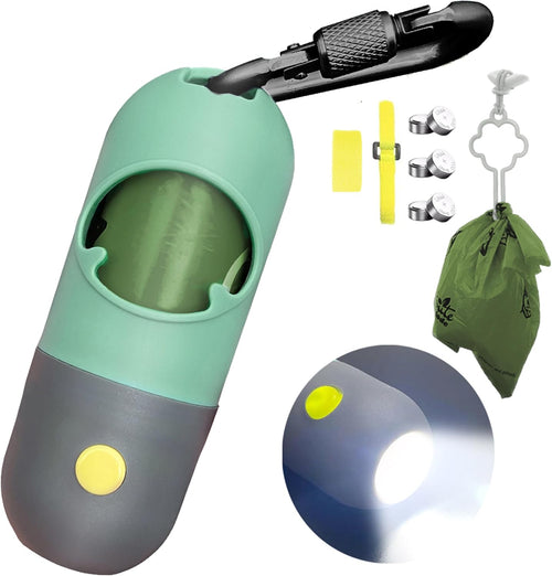 Dispensador de Bolsas para Perros con Linterna LED — Verde Menta