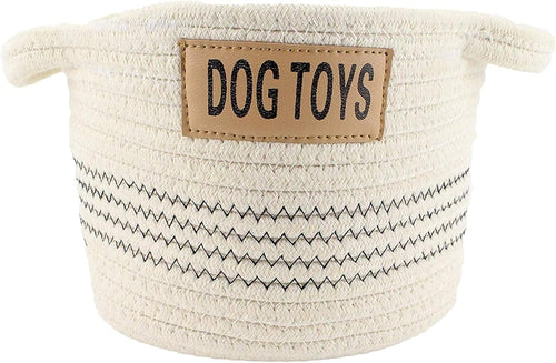 Cesta para Juguetes de Perro — Algodón, Organizadora, Blanca y Gris