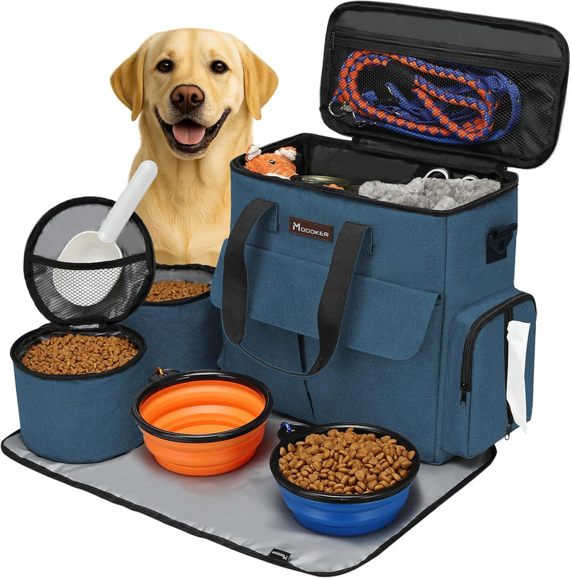 Set de Viaje para Perros — Bolsa Azul con 2 Boles y Esterilla